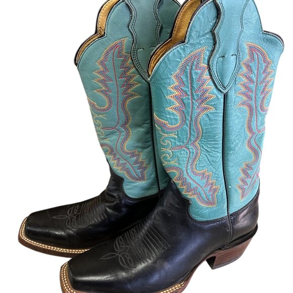 Justin Boots Women's Size 7 C Leather Western Cowboy Boots Teal And Black L2657 - Picture 4 of 8